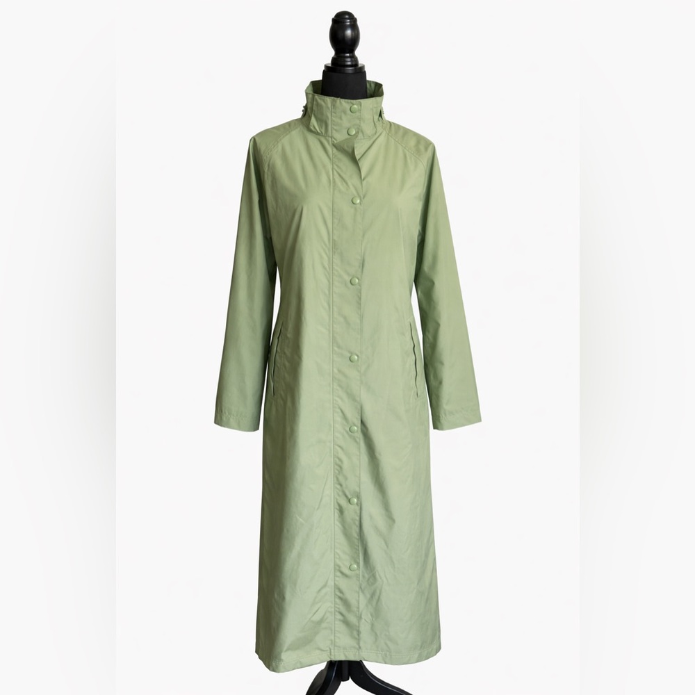 L.L. Bean Vintage Raincoat Olive Green Plaid Lined Trench Coat Large